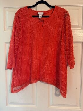 Alfred Dunner Orange Sequin Knit Pullover Tunic